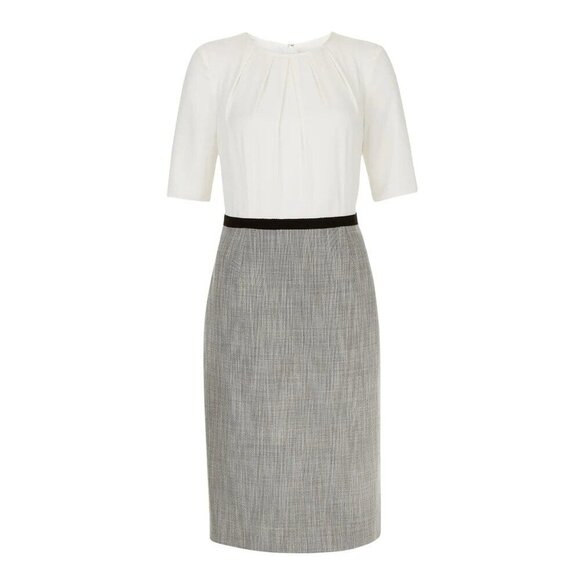Hobbs London Adalyn Dress NWT White & Grey Sheath Short Sleeve Pleated Top Black - Picture 1 of 8